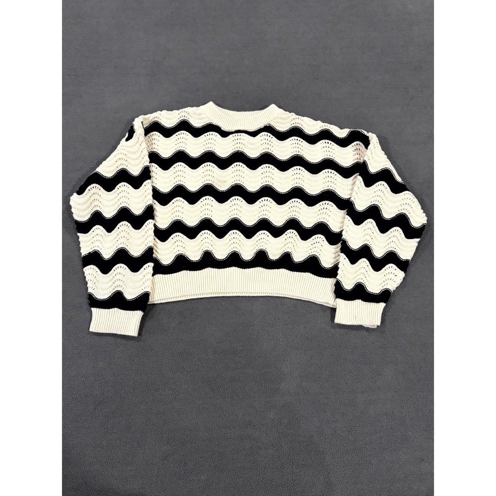 Primark Cropped Sweater Girls 9-10Y Black White Zig Zag Open Knit Striped Winter